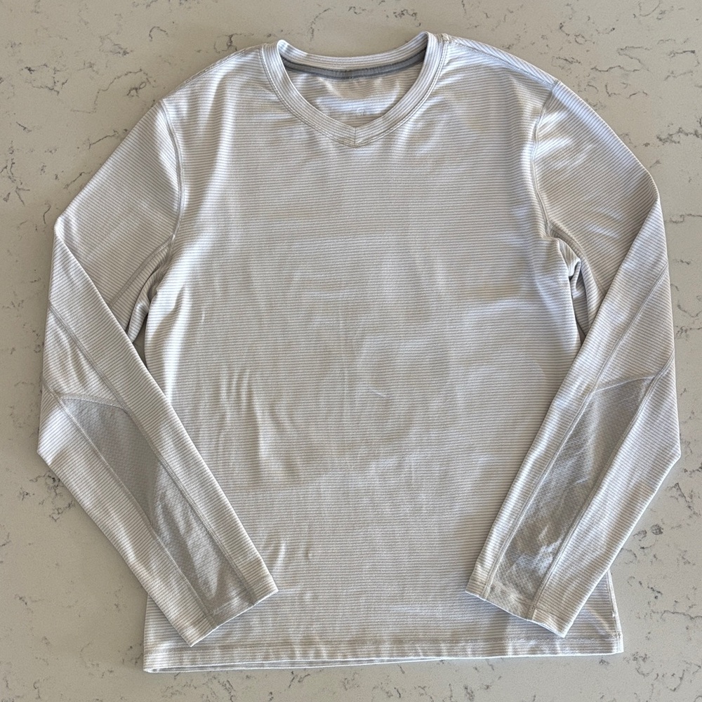 Lululemon Mens Speed Long Sleeve - Classic Stripe White Silver Slate - Large